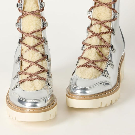 The Drop Women’s Caleb Shearling Hiking Boots – Silver Mirror