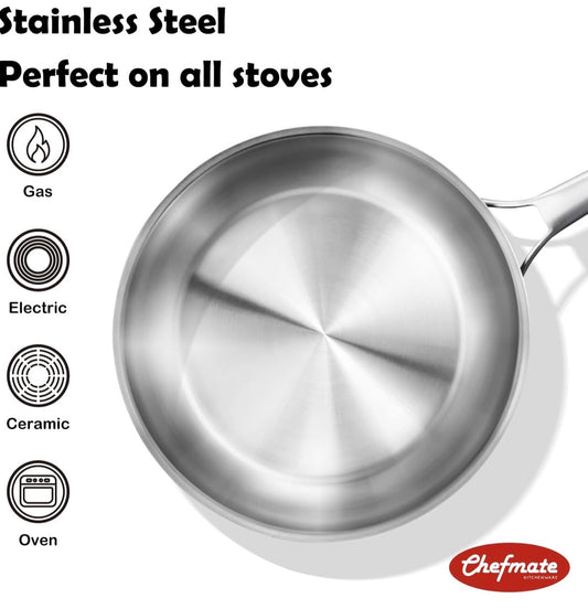 Chefmate 12” Tri-Ply Stainless Steel Frying Pan with Lid