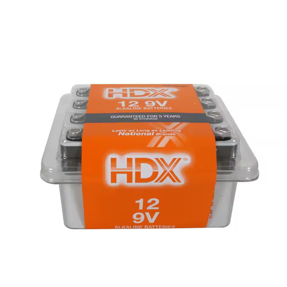 HDX 9V Alkaline Batteries (12-Pack) – Long Lasting Power for Smoke Detectors, Electronics & More