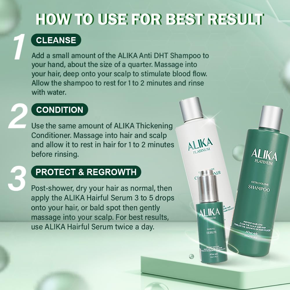 ALIKA Hair Growth Set – Shampoo, Conditioner & Serum Treatment for Thicker Fuller Hair – Men & Women
