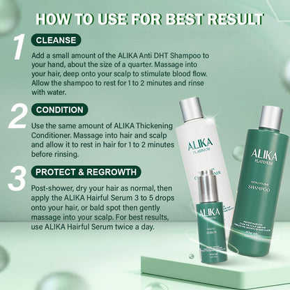 ALIKA Hair Growth Set – Shampoo, Conditioner & Serum Treatment for Thicker Fuller Hair – Men & Women