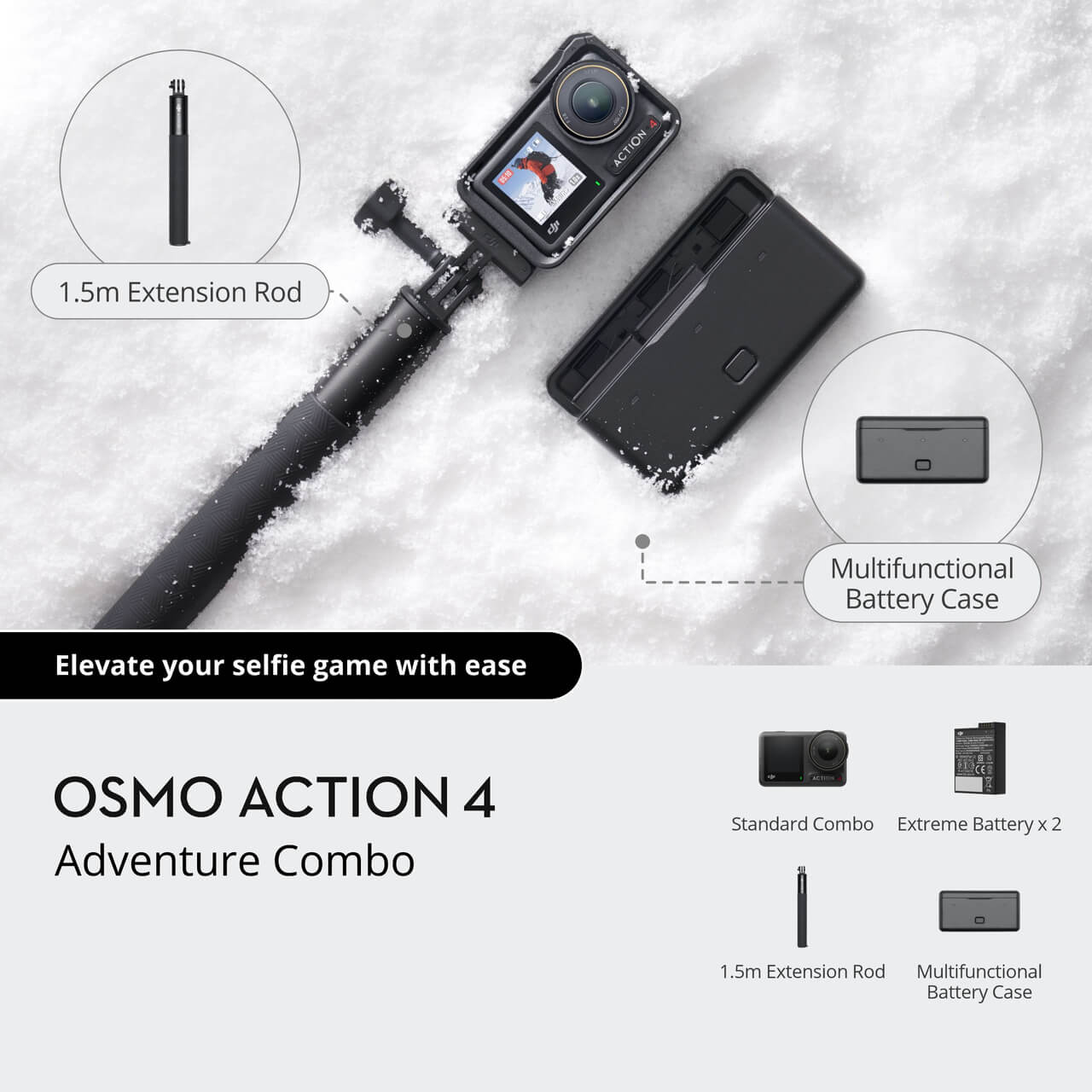 DJI Osmo Action 4 Adventure Combo – 4K Waterproof Action Camera with 3 Batteries
