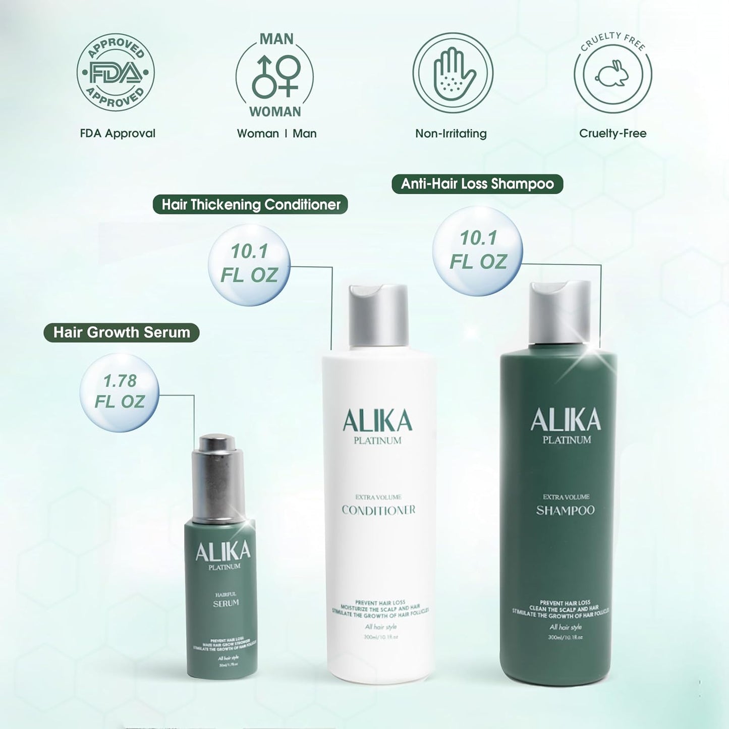 ALIKA Hair Growth Set – Shampoo, Conditioner & Serum Treatment for Thicker Fuller Hair – Men & Women