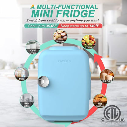 CROWNFUL Mini Fridge – 4 Liter / 6 Can Portable Cooler & Warmer
