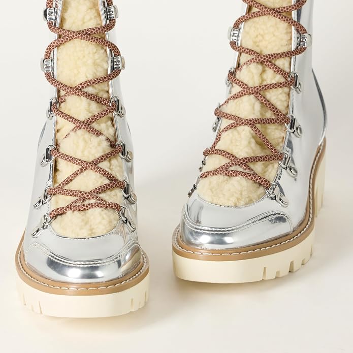 The Drop Women’s Caleb Shearling Hiking Boots – Silver Mirror