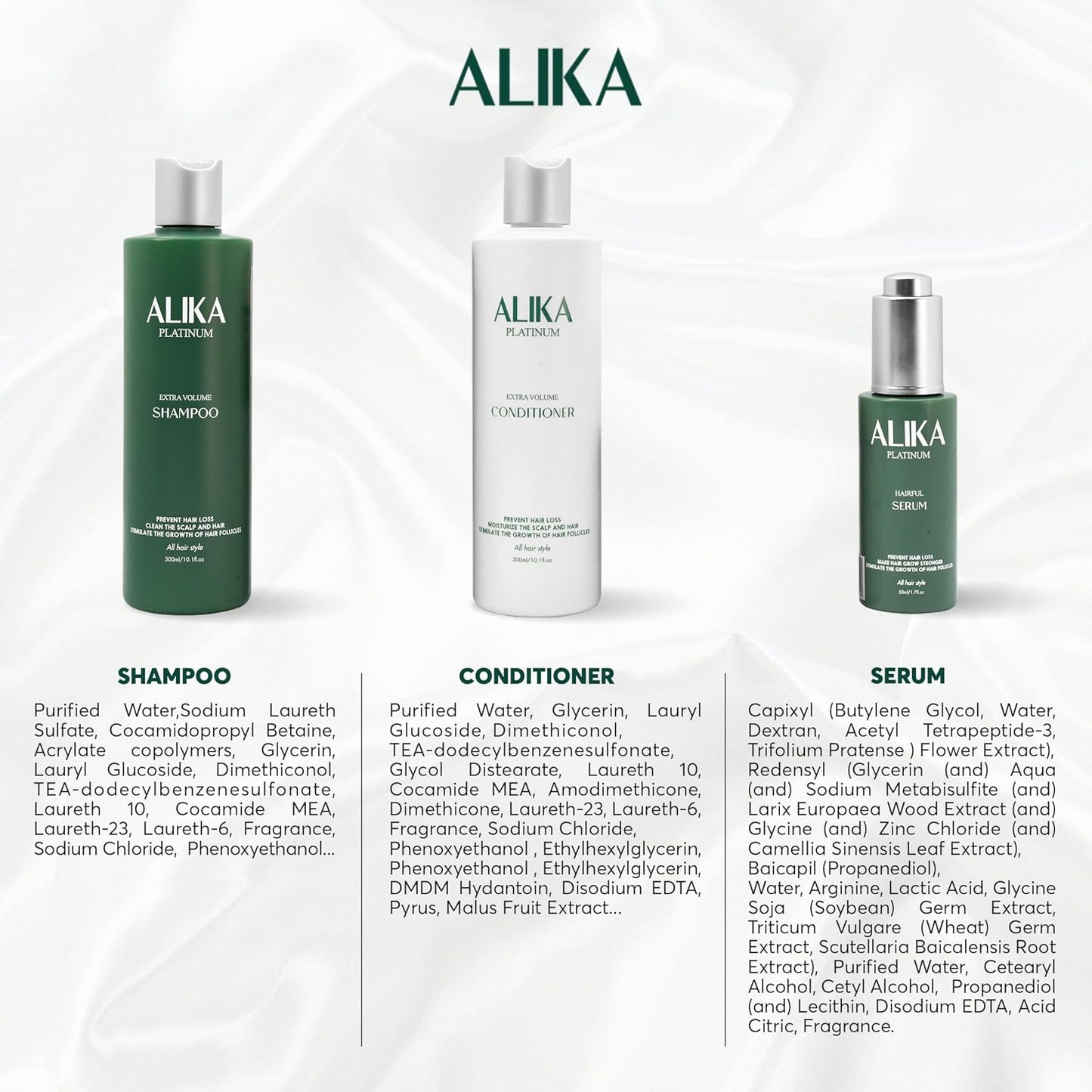 ALIKA Hair Growth Set – Shampoo, Conditioner & Serum Treatment for Thicker Fuller Hair – Men & Women