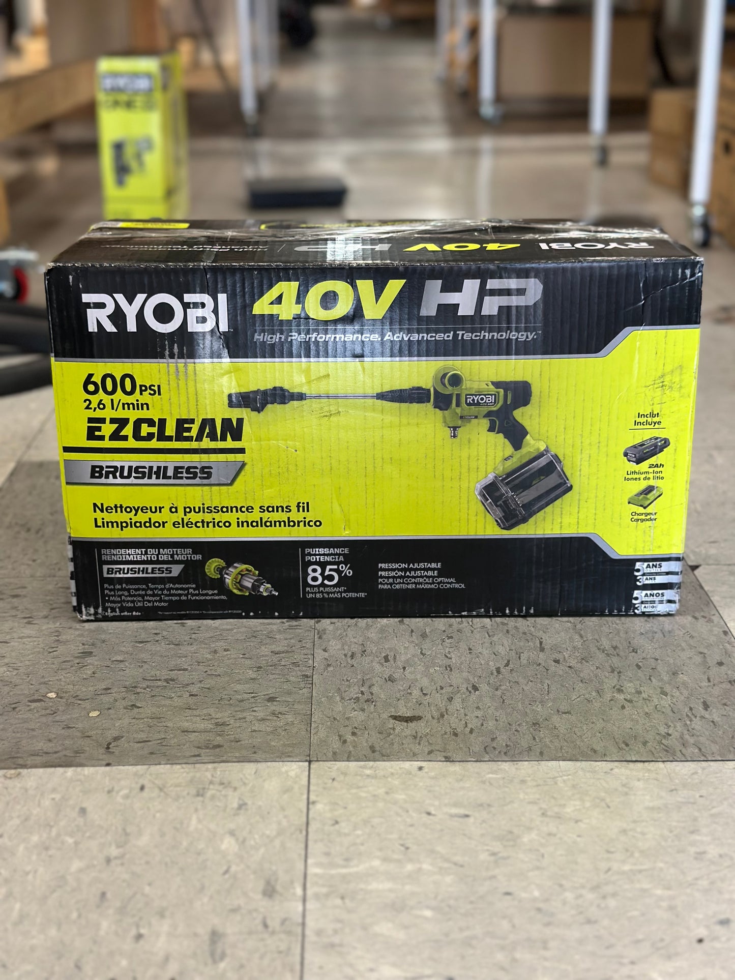 RYOBI ONE+ HP 18V Brushless EZClean 600 PSI Cordless Power Cleaner Kit w/ 4.0Ah Battery & Charger – New Open Box
