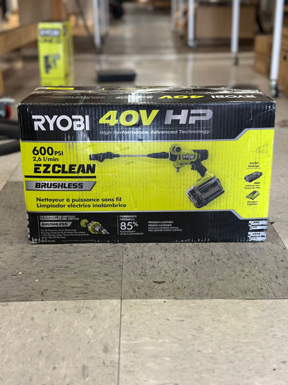 RYOBI ONE+ HP 18V Brushless EZClean 600 PSI Cordless Power Cleaner Kit w/ 4.0Ah Battery & Charger – New Open Box