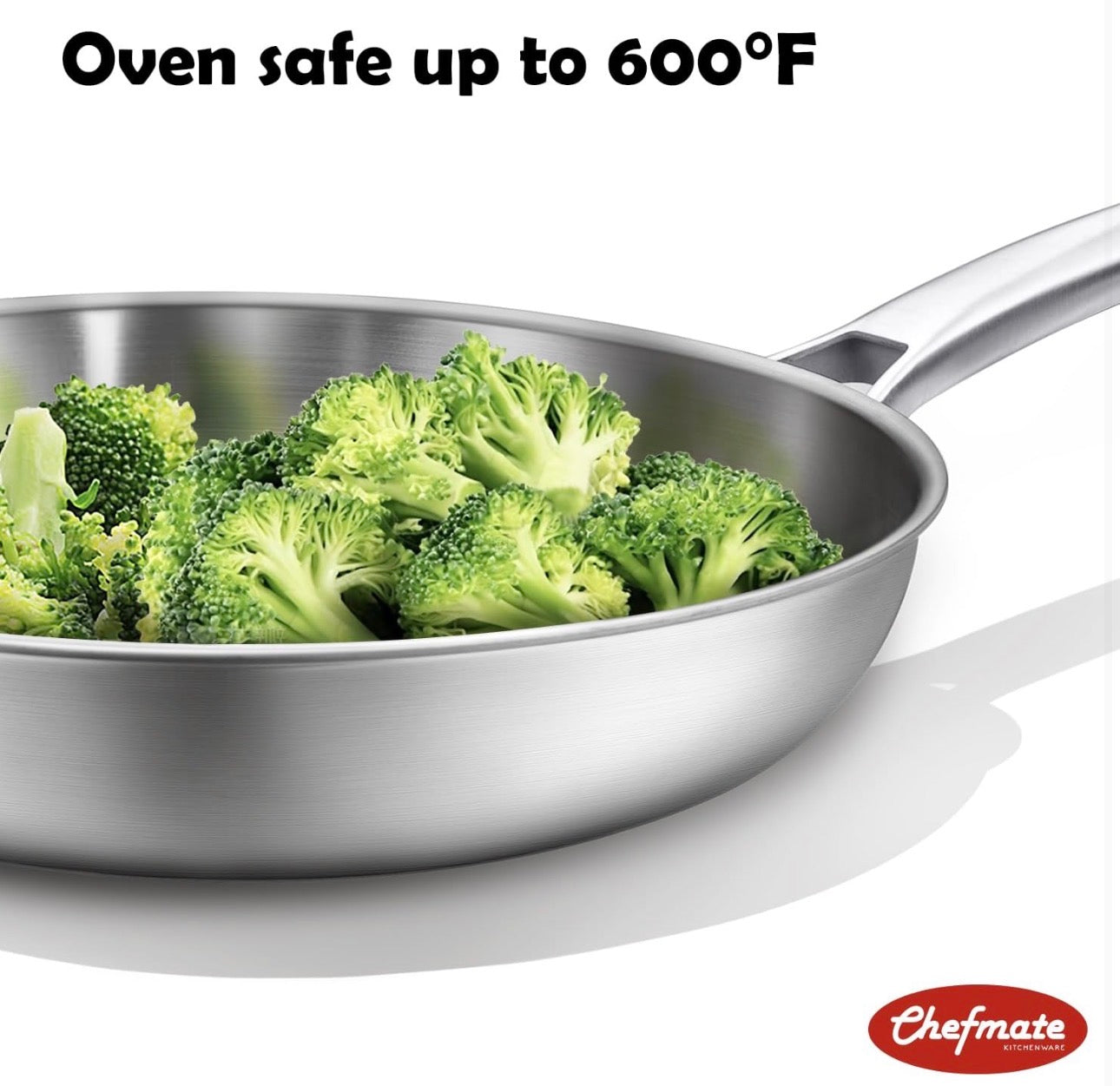 Chefmate 12” Tri-Ply Stainless Steel Frying Pan with Lid