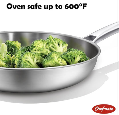 Chefmate 12” Tri-Ply Stainless Steel Frying Pan with Lid