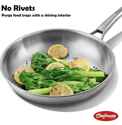 Chefmate 12” Tri-Ply Stainless Steel Frying Pan with Lid