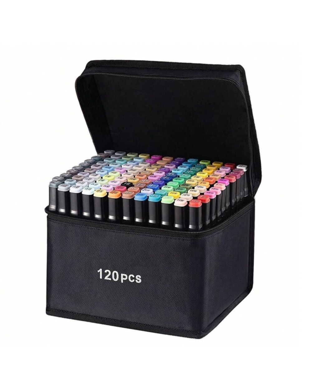 WCI.A Wonder 120 Dual Tip Art Markers Set – 120 Colors Alcohol Markers with Carrying Case