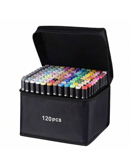 WCI.A Wonder 120 Dual Tip Art Markers Set – 120 Colors Alcohol Markers with Carrying Case