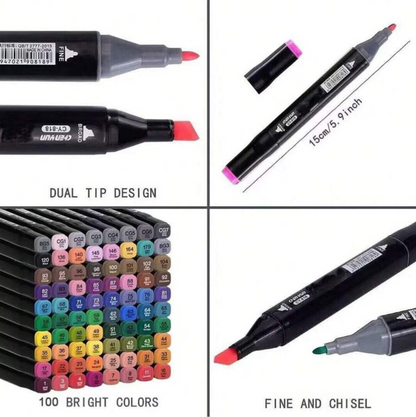 WCI.A Wonder 120 Dual Tip Art Markers Set – 120 Colors Alcohol Markers with Carrying Case