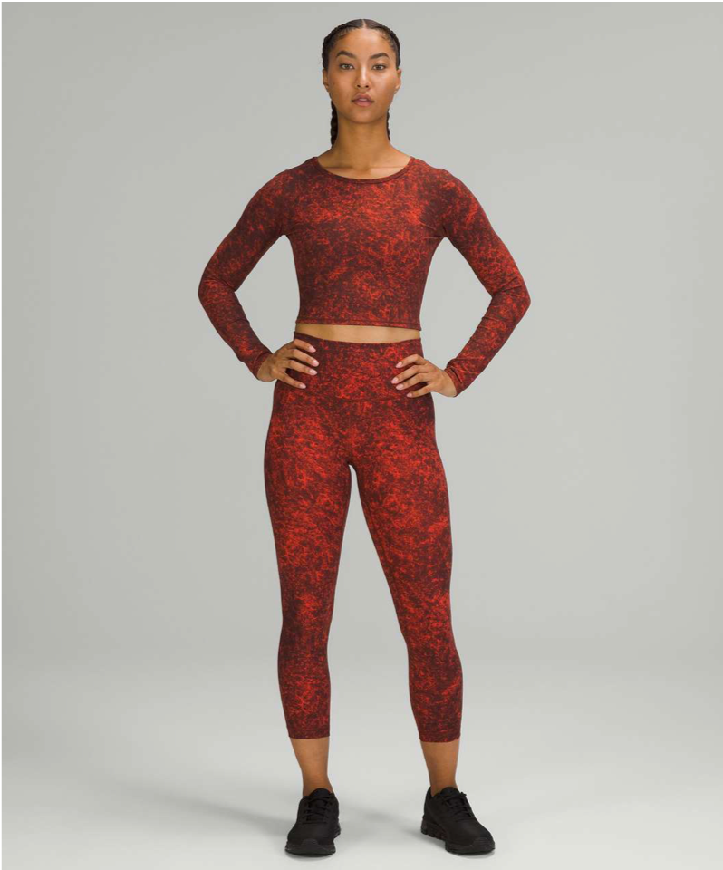 Lululemon Wunder Train High-Rise Crop 23" Denim Wash Print Autumn Red Size 14