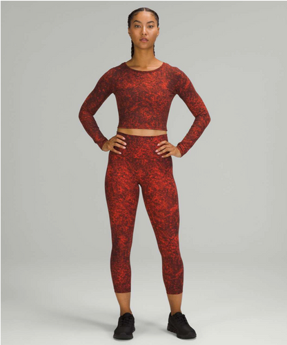 Lululemon Wunder Train High-Rise Crop 23" Denim Wash Print Autumn Red Size 14