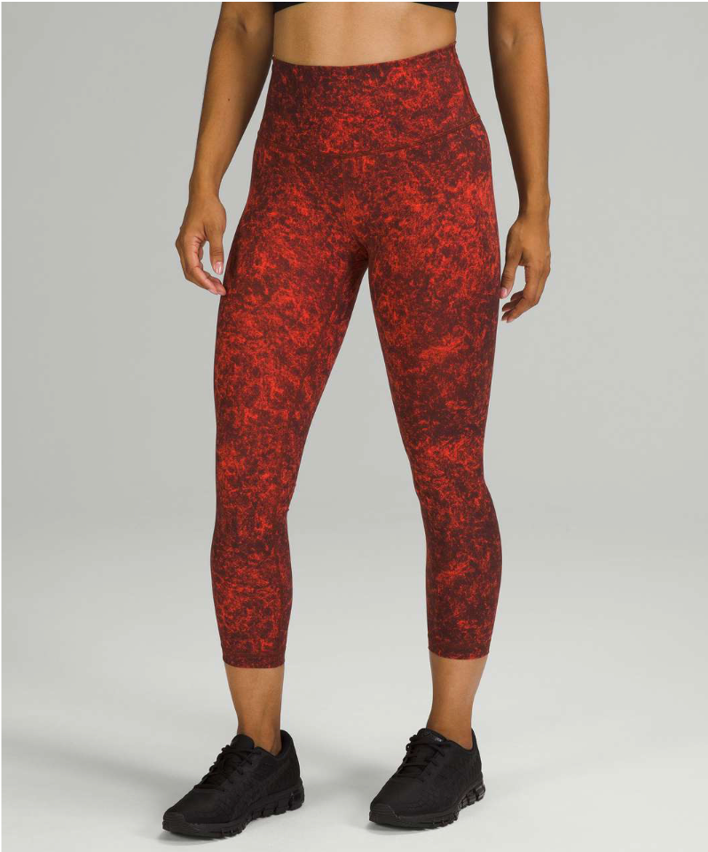 Lululemon Wunder Train High-Rise Crop 23" Denim Wash Print Autumn Red Size 14